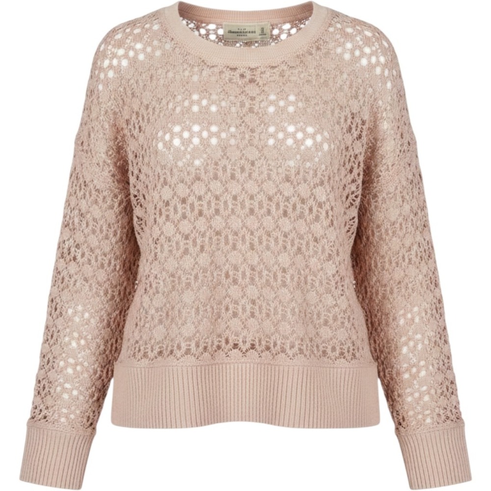 Y2K Abercrombie and Fitch Crochet Overlay Sweater XS Pink Cottagecore Coquette